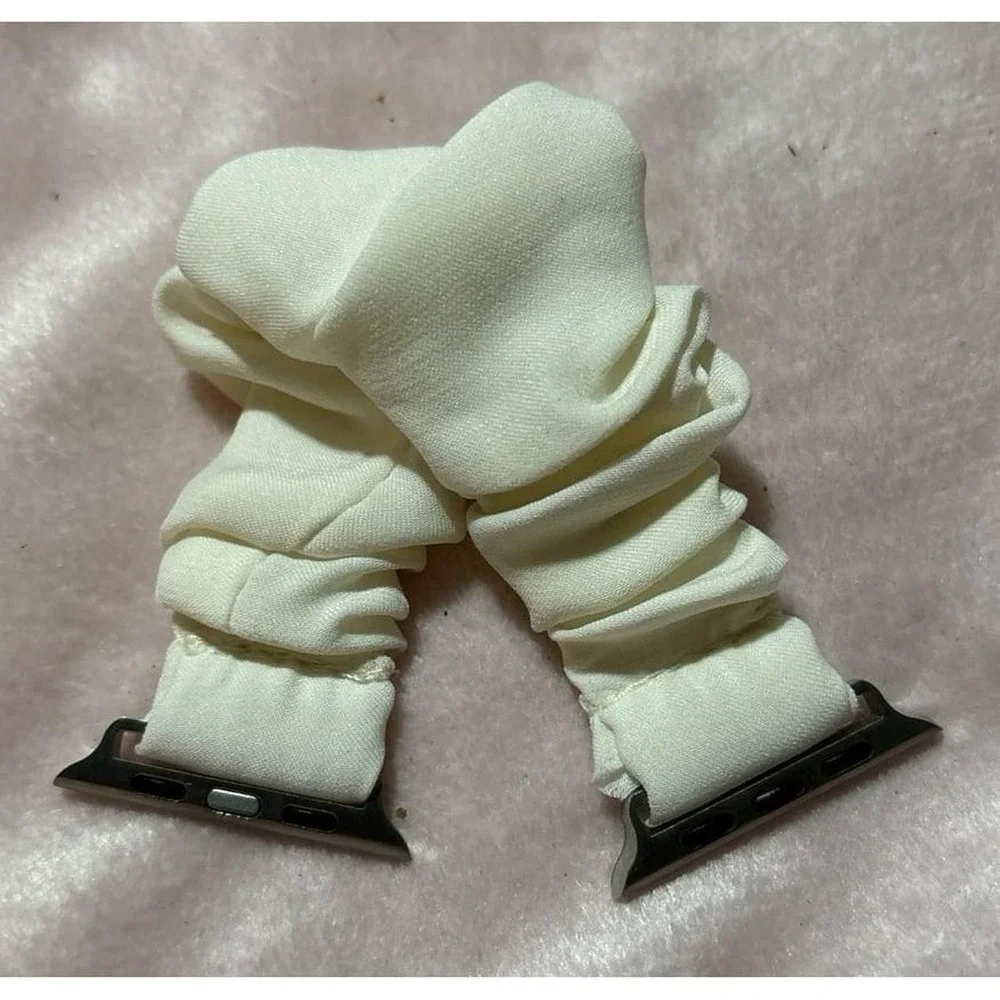 NEW Off White Chiffon Fabric Scrunchie Band for Apple Watch 42mm/44mm/45mm